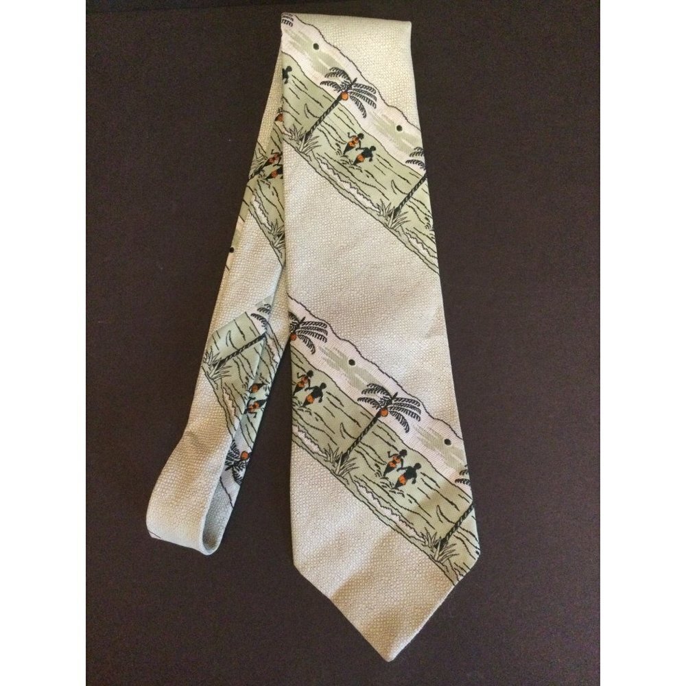 Vintage Men's Tie Hawaiian Tropical Palm Trees Beach Print Couple on beach One S